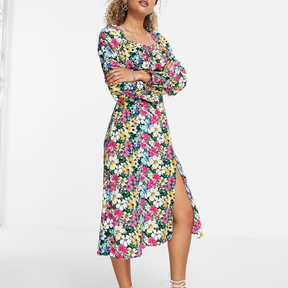 Violet Romance slit front midi dress in bold floral print Womens L  / euro 14
